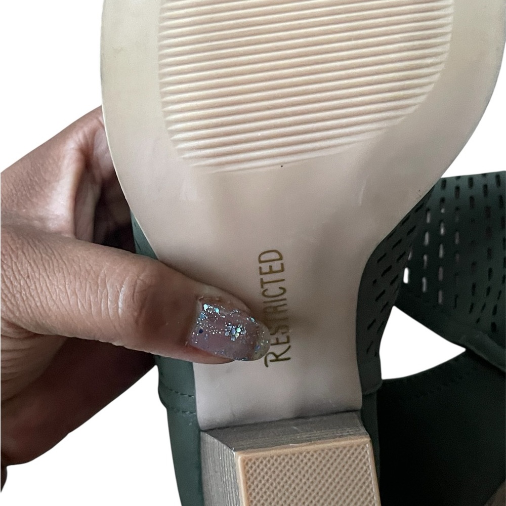 Restricted Dark Green Peep-Toe Ankle Booties - Picture 6 of 6